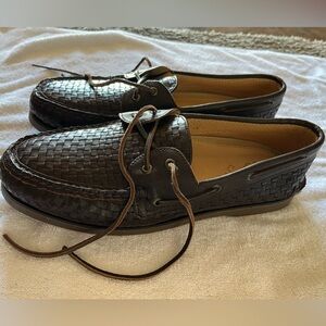 Sperry Dark Brown Woven Leather Boat Shoes